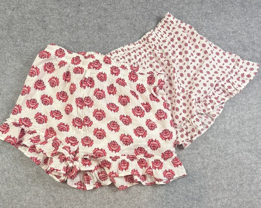 2 Pair Rachel Zoe Floral Cotton Ruffle Shorts Red White Size Medium NWOT